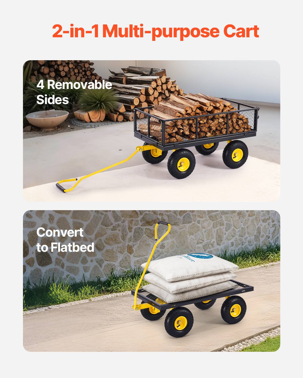 2-in-1 Multi-purpose Cart
4 Removable Sides
Convert to Flatbed