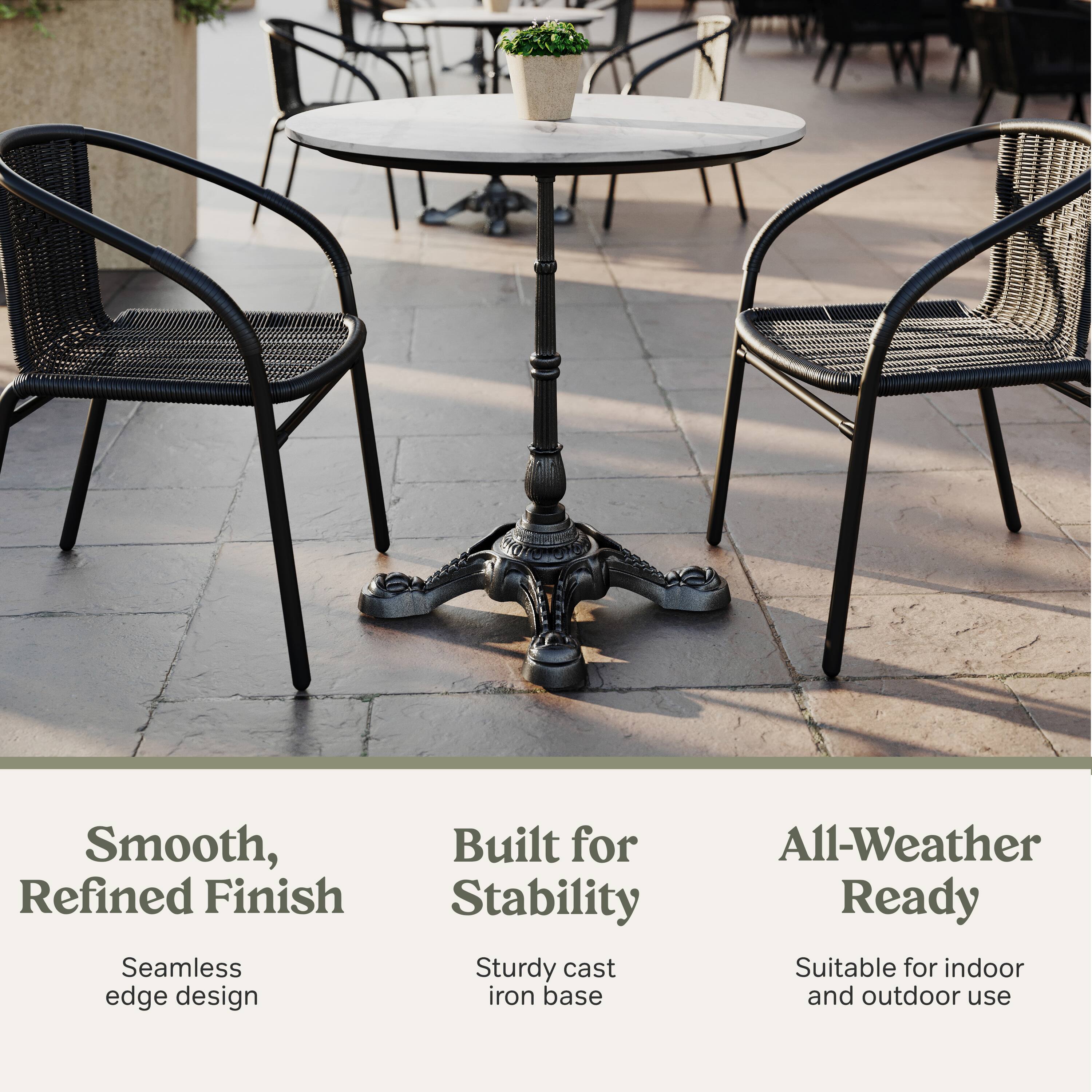 Smooth, Refined Finish  
Seamless edge design

Built for Stability  
Sturdy cast iron base

All-Weather Ready  
Suitable for indoor and outdoor use
