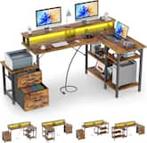 GTPlayer - 70" Wide LED Gaming Desk L-Shaped with Power Outlet Computer Desk - Brown