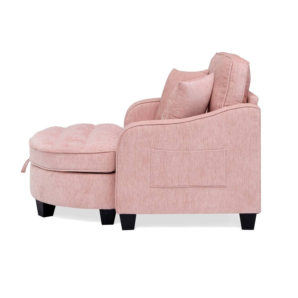Alt View 6. Loheer - Loheer Pink Two-Seater Sofa Corduroy Double Sofa Chaise Longue with Storage Footrest and Throw Pillows - Pink.