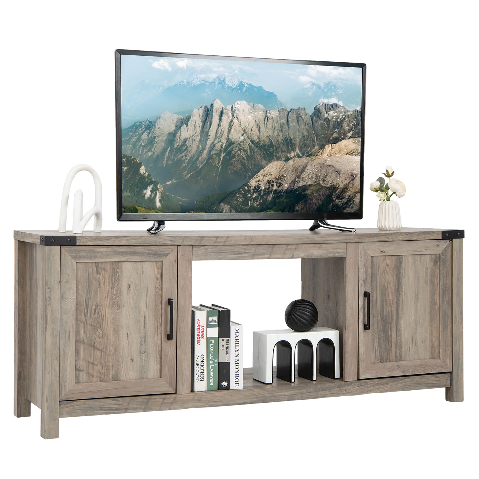 Ecooso - Electric Fireplace TV Stand with Storage Cabinets for TVs up to 70 Inch - Natural