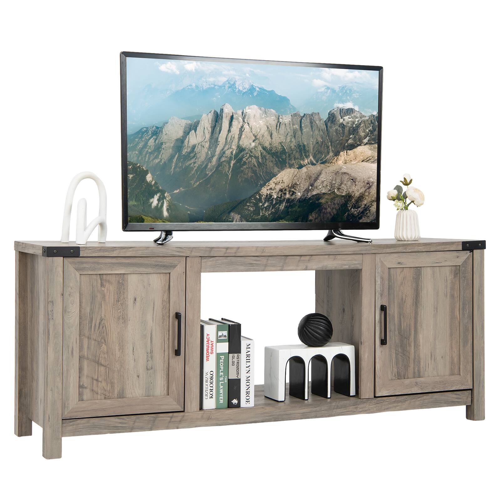 Ecooso - Electric Fireplace TV Stand with Storage Cabinets for TVs up to 70 Inch - Natural