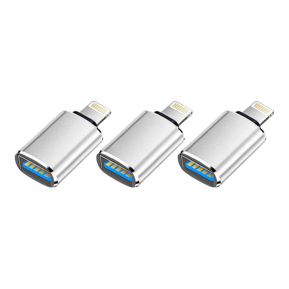 Qixxronics - Lightning Male to USB Female Adapter, USB to Lightning Converter (3-Pack) - Silver