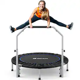 BCAN - SP2 48" Foldable Mini Trampoline Max Load 440lbs, Fitness Rebounder with Adjustable Foam Handle - Black