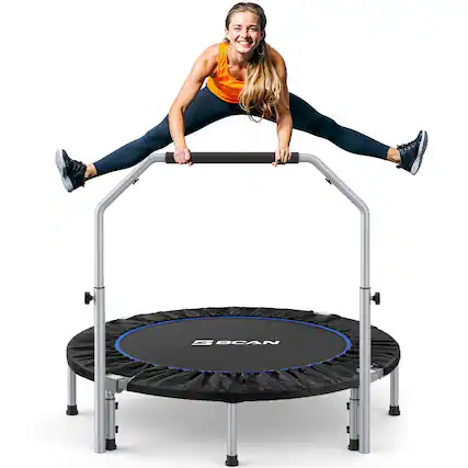 Front. BCAN - SP2 48" Foldable Mini Trampoline Max Load 440lbs, Fitness Rebounder with Adjustable Foam Handle - black.