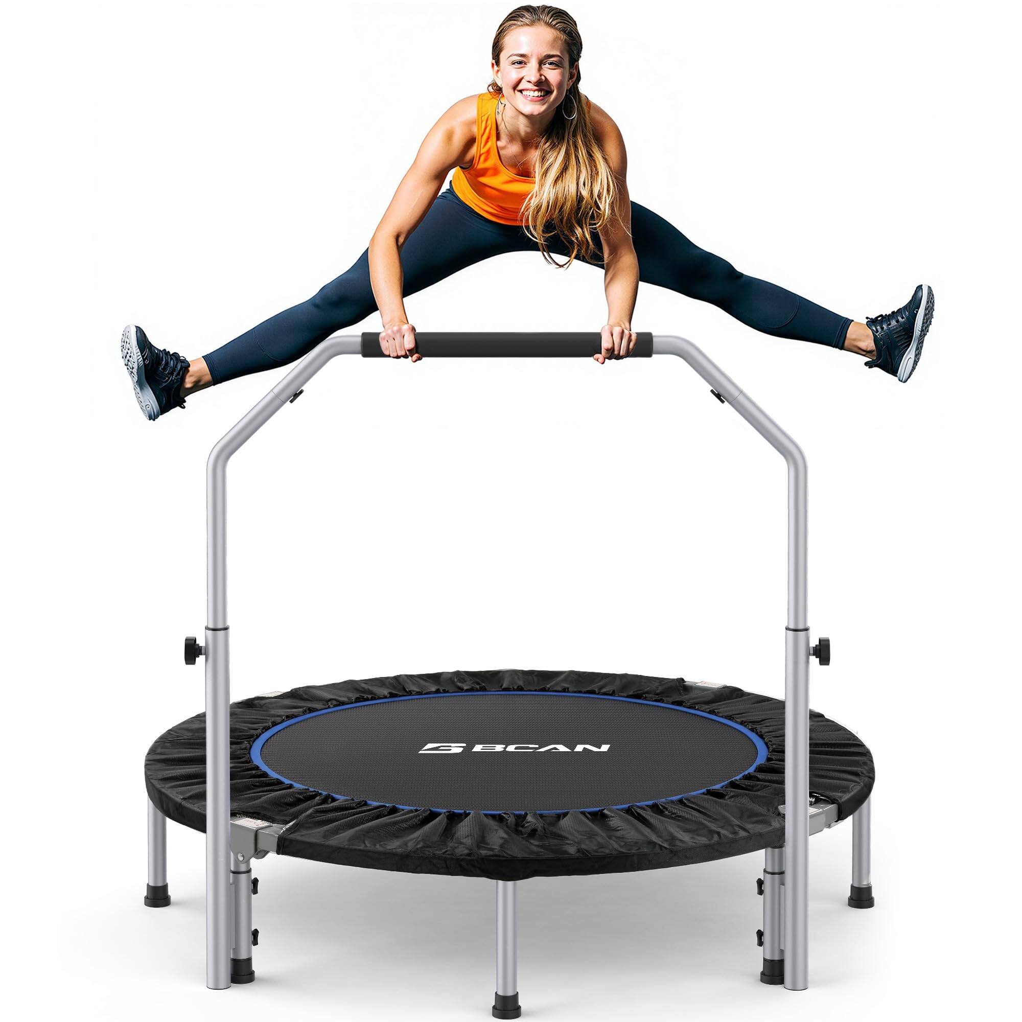 Front. BCAN - SP2 48" Foldable Mini Trampoline Max Load 440lbs, Fitness Rebounder with Adjustable Foam Handle - black.