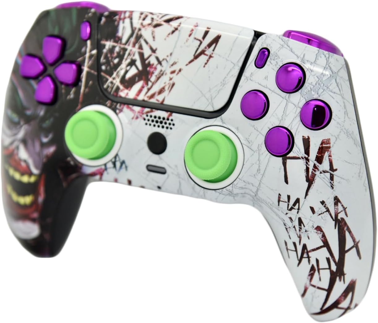Angle. Custom Controllerzz - Custom Wireless Controller for PS5 - Jokester & Purple Chrome Inserts.