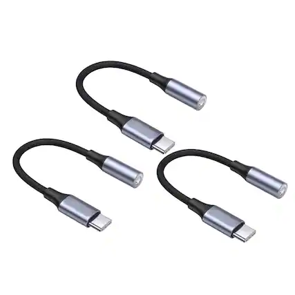 Front. Qixxronics - USB-C to 3.5 mm Adapter,(3-Pack) USB-C to Jack AUX Adapter - Gray.