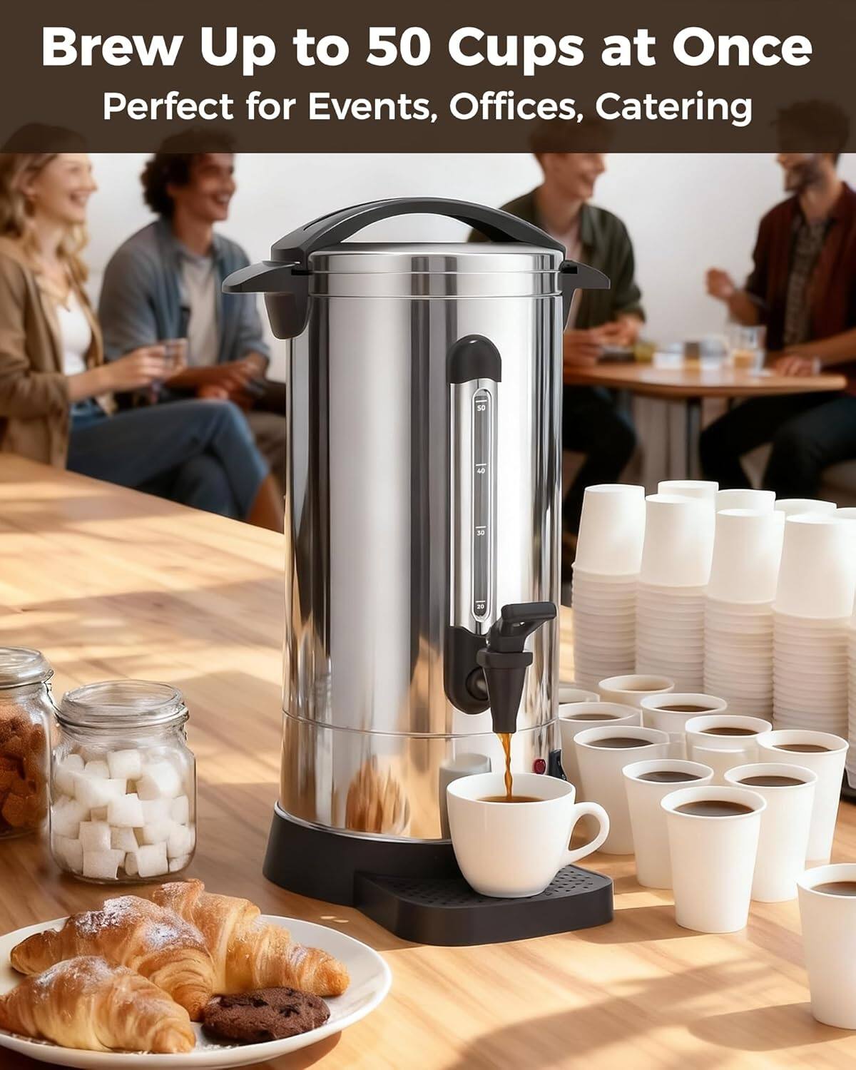 Brew Up to 50 Cups at Once  
Perfect for Events, Offices, Catering