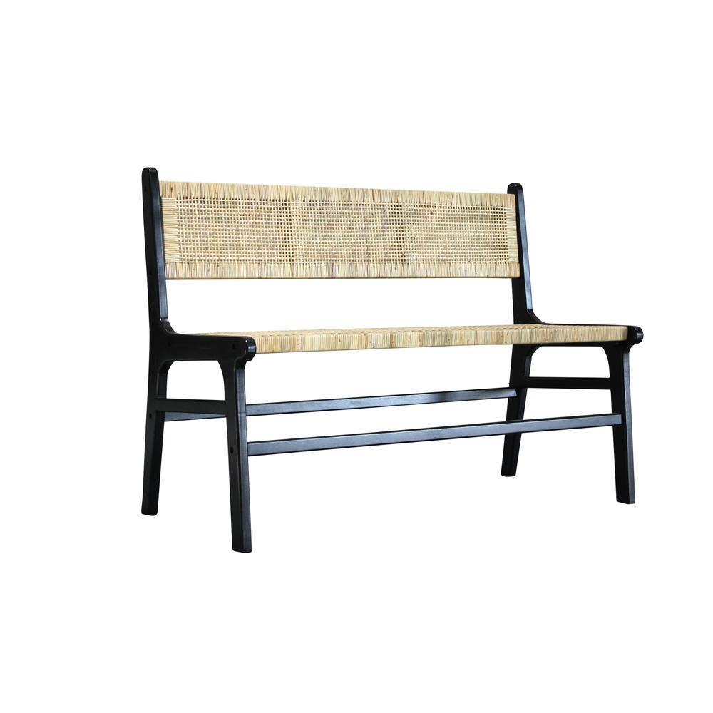 Back. Carolina Chair & Table - Leana Rattan Bench - Black - Black, Natural.