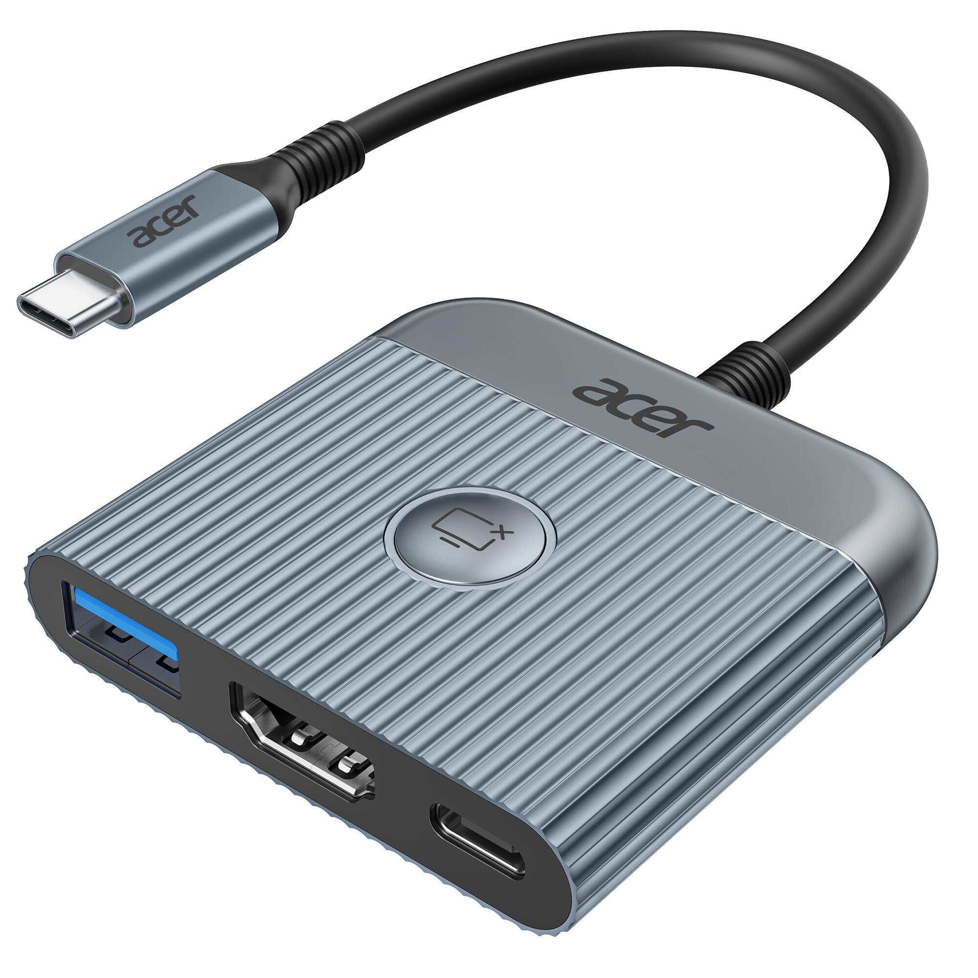 Acer - USB C to HDMI Adapter, 4K@60Hz HDMI to Type C Adapter with 100W PD, USB A 3.0 Port, 3 in 1 USBC Multiport Converter - Gray