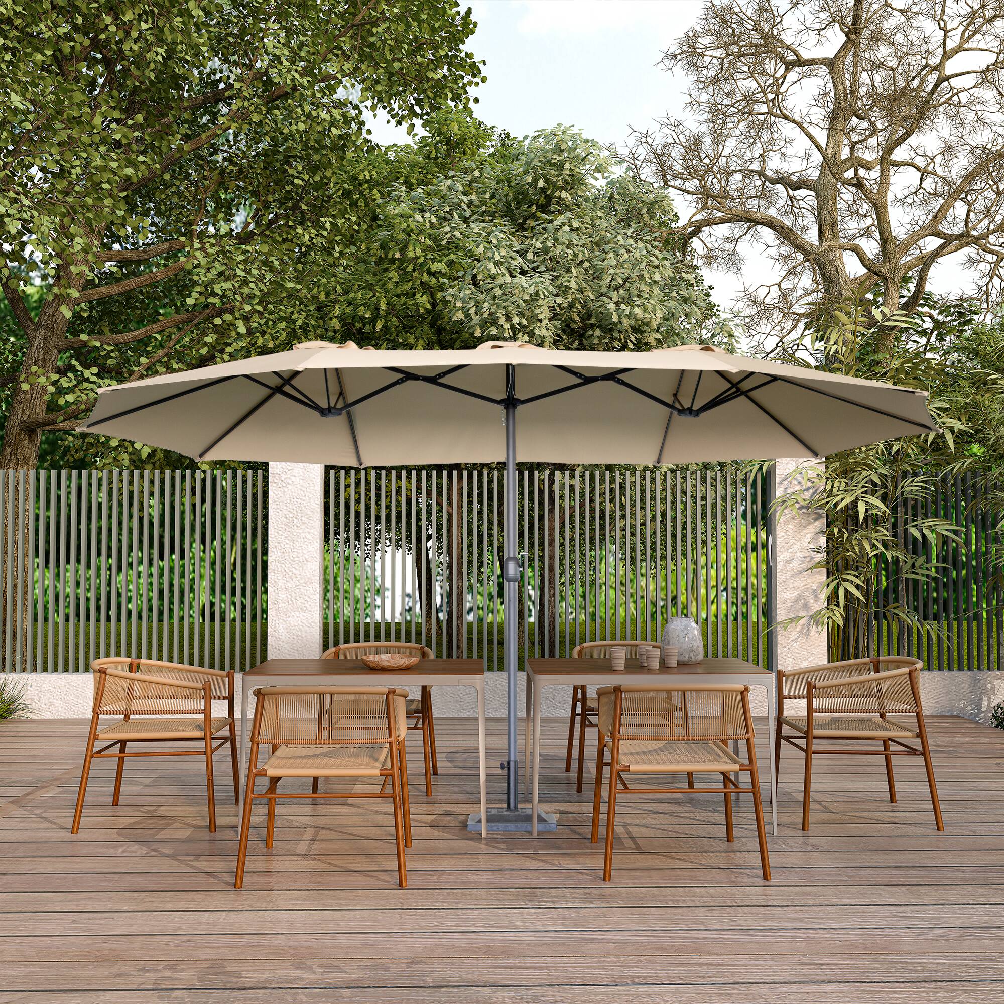 Left. Mondawe - Double-Sided Rectangular Outdoor Twin Patio Market Umbrella - Khaki.
