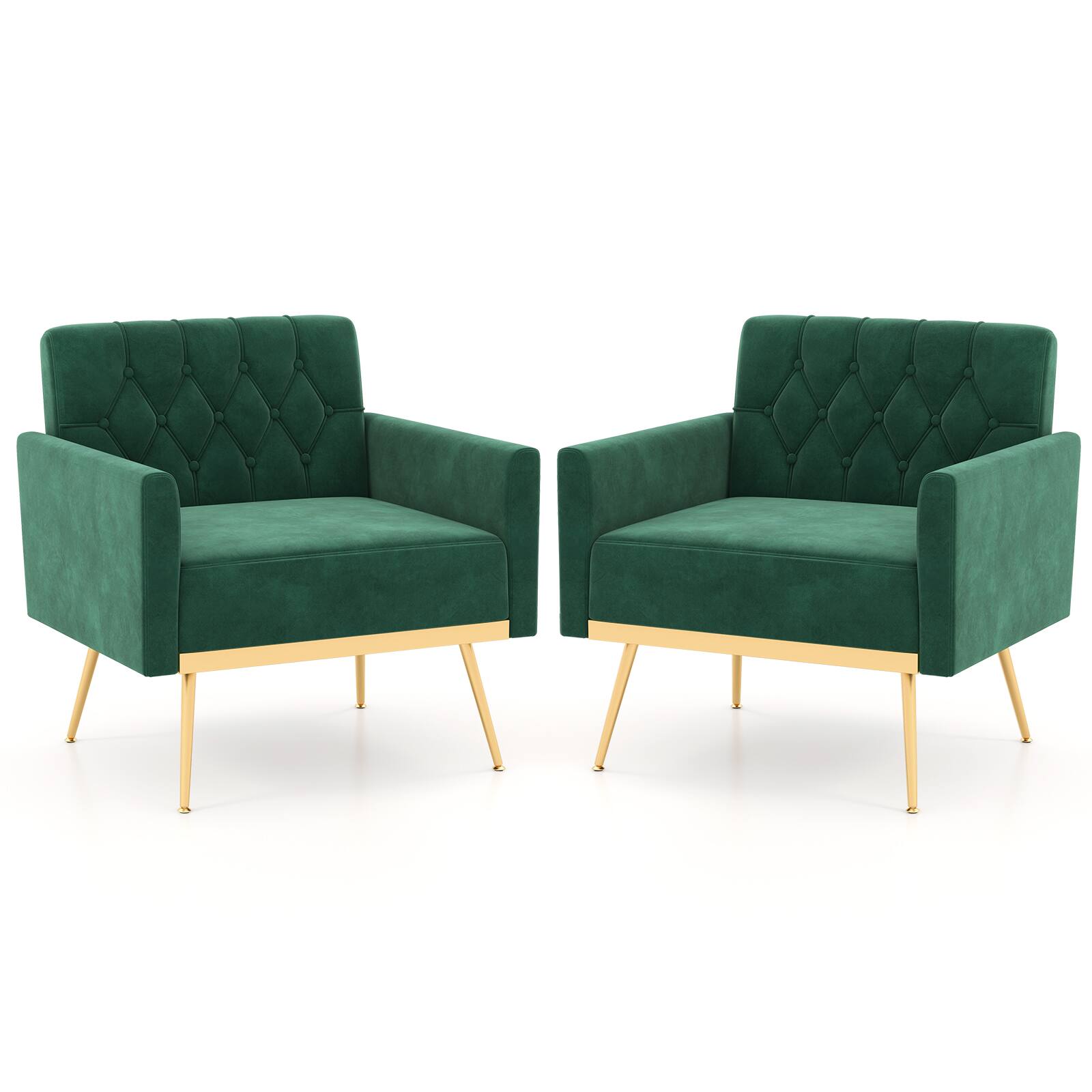 Left. WELLFOR - Modern Velvet Accent Chair with Button Tufted Back Metal Legs and Adjustable Foot Pads - Turquoise.