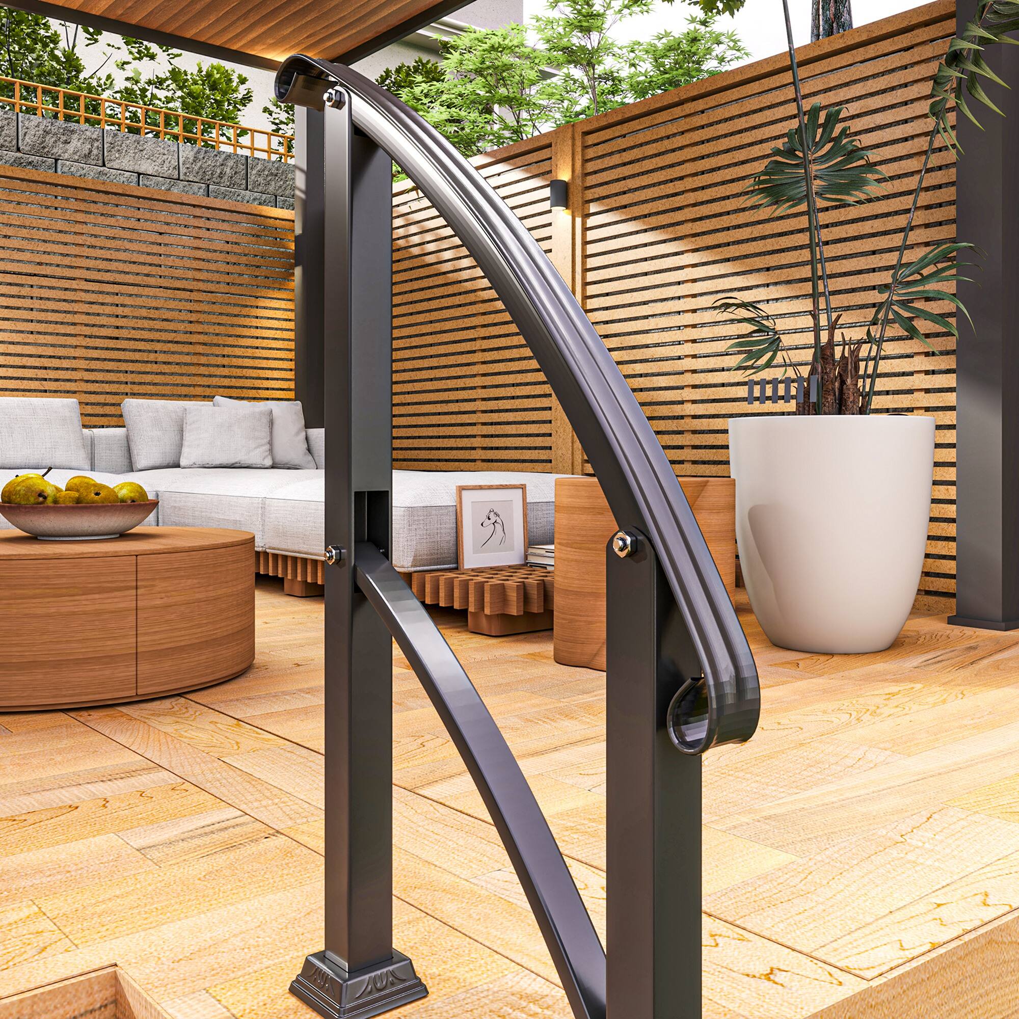 Alt View 8. Outsunny - Step Metal Handrails for Outdoor Steps - Black.