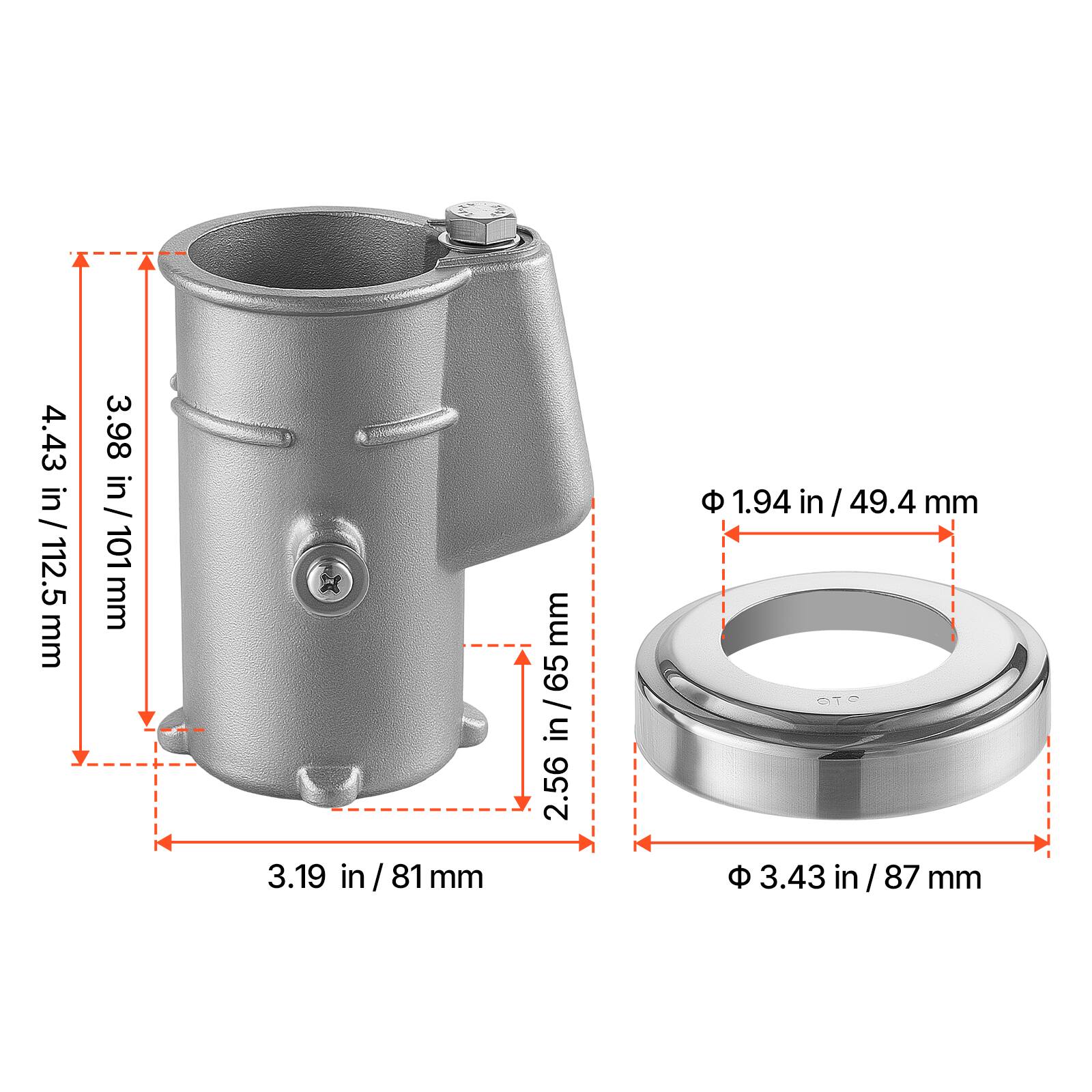 4.43 in / 112.5 mm  
3.98 in / 101 mm  
3.19 in / 81 mm  
2.56 in / 65 mm  
1.94 in / 49.4 mm  
3.43 in / 87 mm