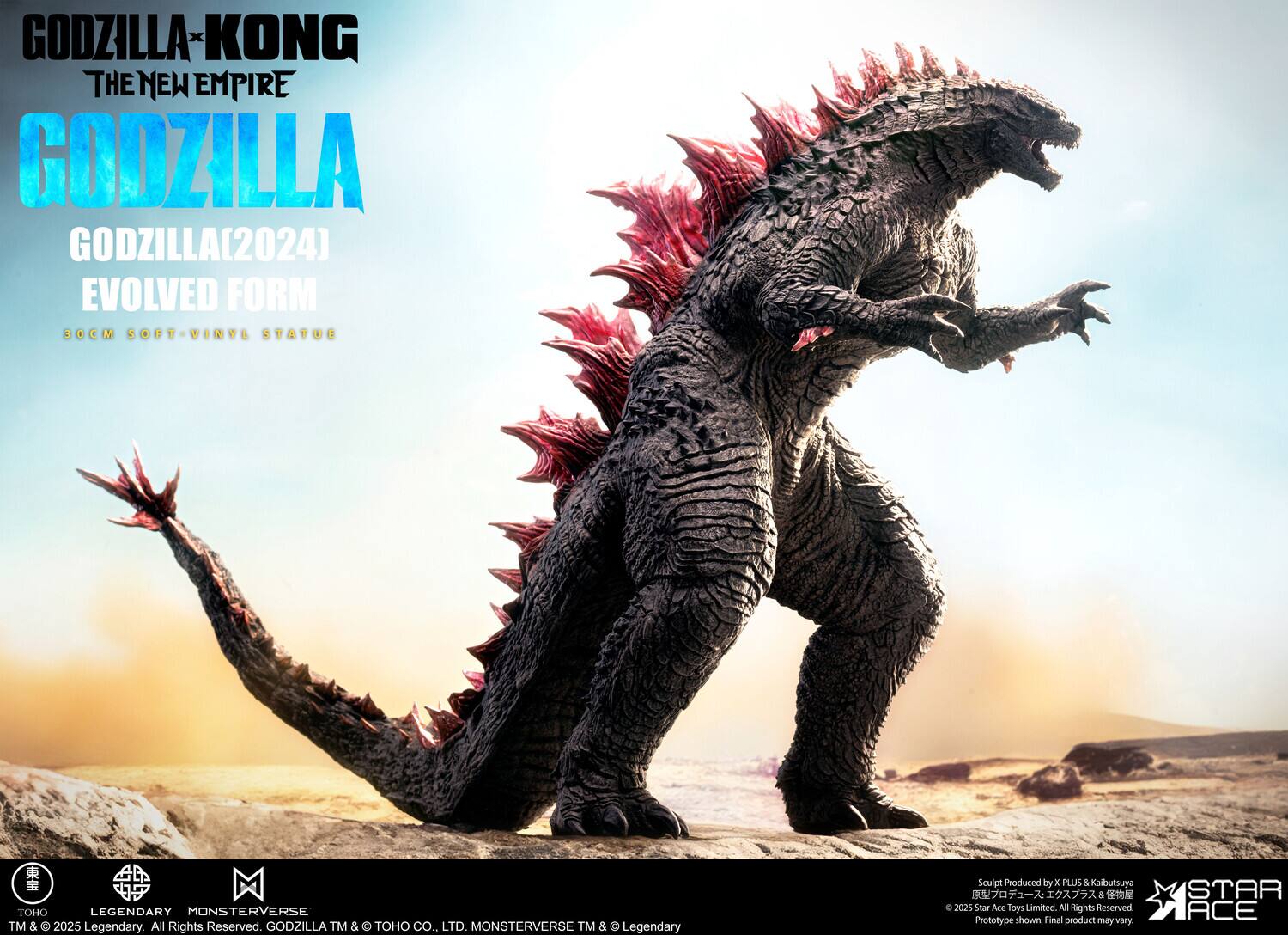 GODZILLA-KONG X THE NEW EMPIRE GODZILLA GODZILLA(2024) EVOLVED FORM 30CM SOFT-VINYL STATUE

M TOHO LEGENDARY MONSTERVERSE TM & 2025 Legendary. All Rights Reserved. GODZILLA TM & THO CO., LTD. MONSTERVERSE TM & Legendary Sculpt Produced by x X-PLUS & Kaibutsuya & MISTAR 2025 Star Ace Toys shown. Limited. Final All Rights Reserved x ACE Prototype product may vary