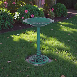 BreeBe - Decorative Pedestal Bird Bath & Feeder – Weather-Resistant Garden Accent for Birds - Green