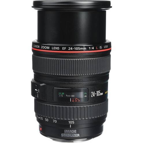 CANON ZOOM LENS 1:4 EF 24-105mm L IS USM 10 20 3 5 8 50 35 ft 24-105 E 35 50 70 105 I IMAGE STABILIZER