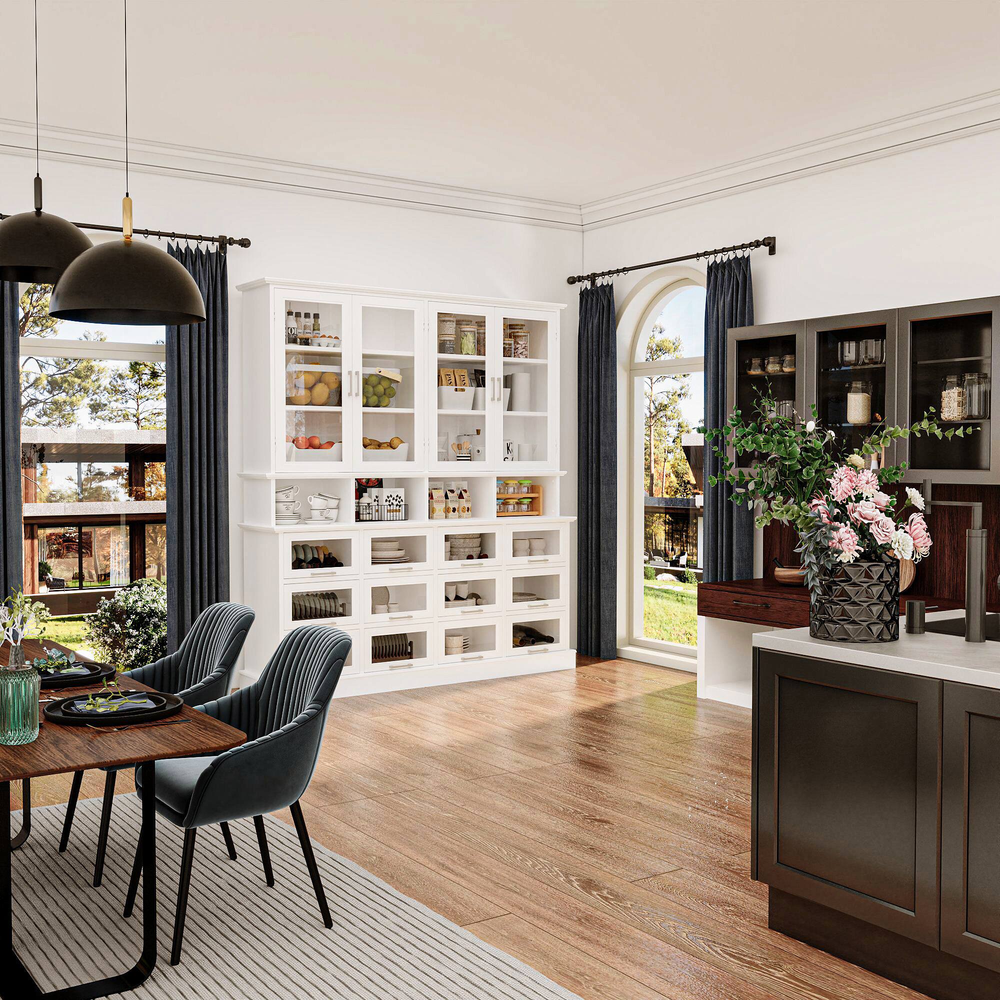 Alt View 8. FUFU & GAGA - 4 Door Sideboard Buffet Cabinet with Glass Doors Large Storage Display Unit for Kitchen and Dining Room - White.