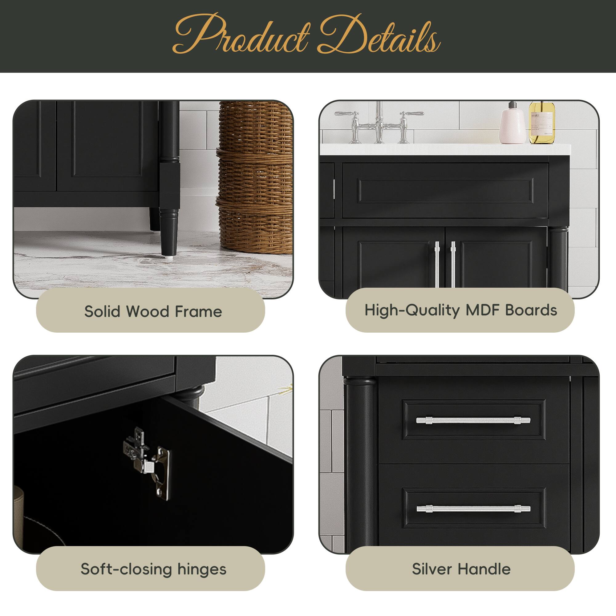 Product Details

- Solid Wood Frame
- High-Quality MDF Boards
- Soft-closing hinges
- Silver Handle