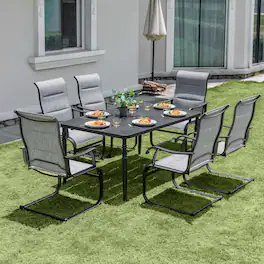 Nuu Garden - Patio 7-Piece Dining Table Set with Umbrella Hole and Textilene Chairs - Gray/Black