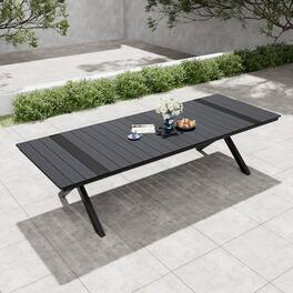Crestlive Products - X-Leg Large Patio Plastic Wood Top Aluminum Frame Outdoor Dining Table with Umbrella Hole - Black