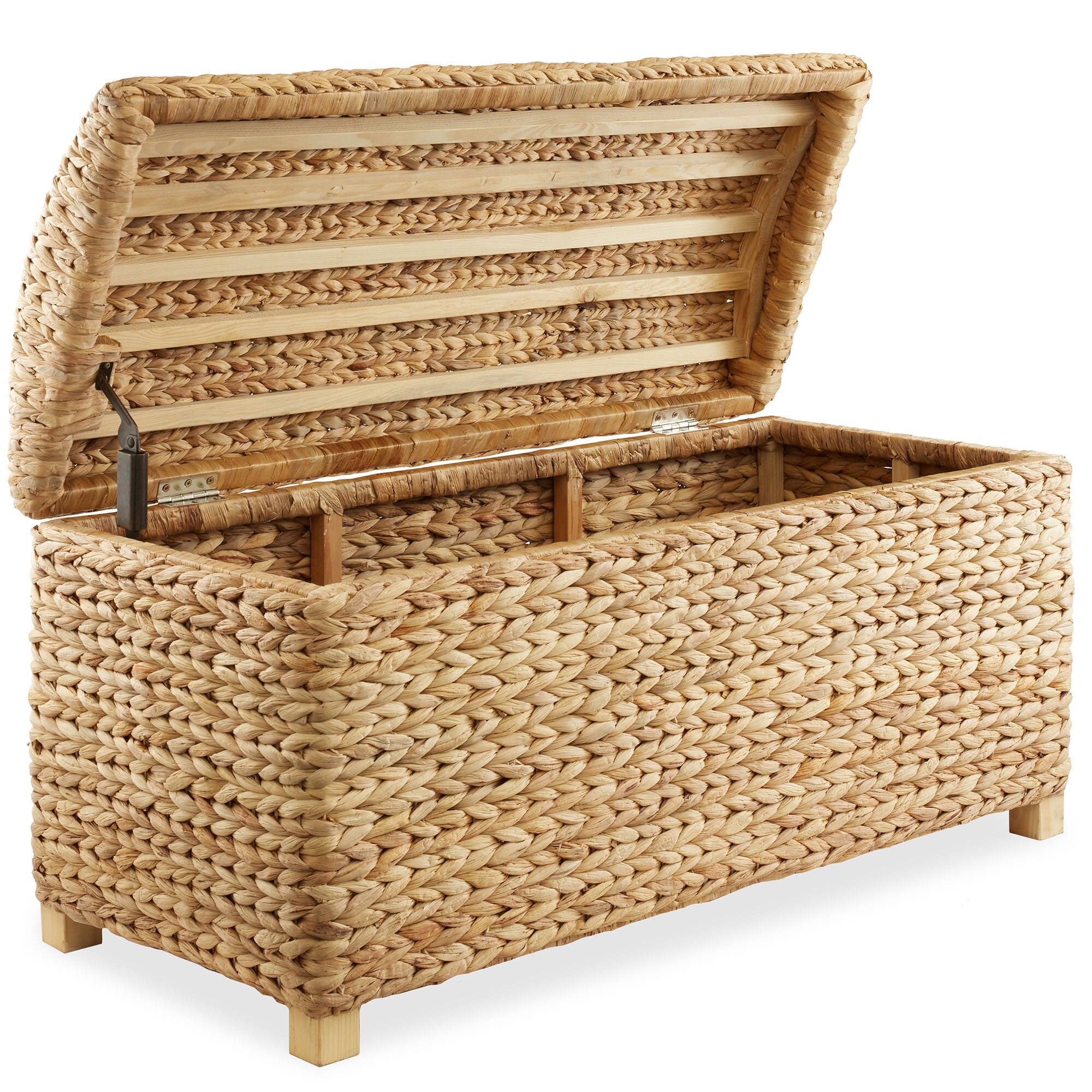 Alt View 2. Casafield - 36-in Storage Trunk Chest w Curved Lid - Safety Hinge - Water Hyacinth - Natural.