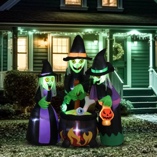 Alt View 4. Winado - 6FT Halloween Inflatable Scary 3 Witches Decoration Blow Up with Built-in LED Light for Outdoor Indoor Party Garden Lawn - Green & Black.