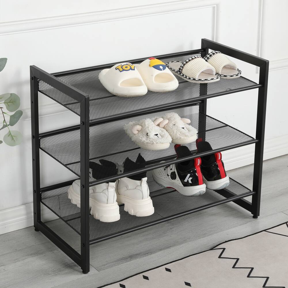 Alt View 8. Loheer - Loheer 3-tier adjustable metal shoe rack freestanding black shoe storage organizer - Black.