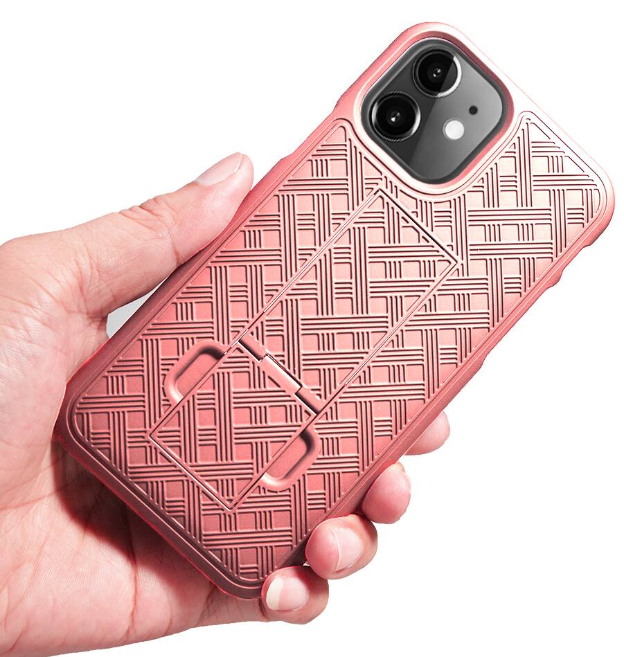 Alt View 8. Nakedcellphone - Case with Stand and Screen Protector and Belt Clip Holster for iPhone 11 - Rose Gold.