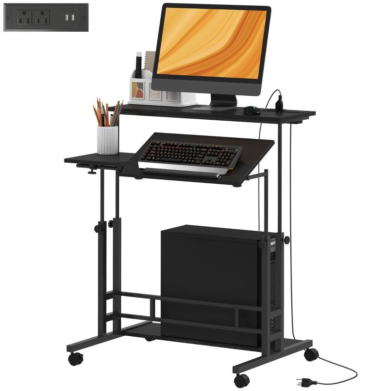 Alt View 2. Anysun - 31.5" Adjustable Standing Desk with Power Outlets, Tiltable Tabletop & Wheels, Mobile Workstation for Home Office - Black.