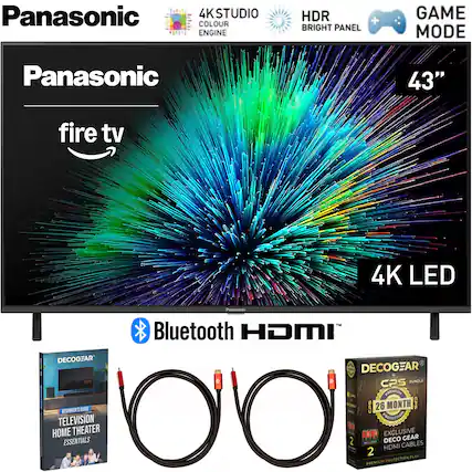 Panasonic 43" Fire TV 4K LED
4K Studio Colour Engine HDR + Bright Panel Game Mode
Panasonic
43"
4K LED
Bluetooth HDMI
DecoGear Beginner's Guide Television Home Theater Essentials
DecoGear C25 Bundle
26 Month Premium Protection Plan
Exclusive Gear HDMI Cables