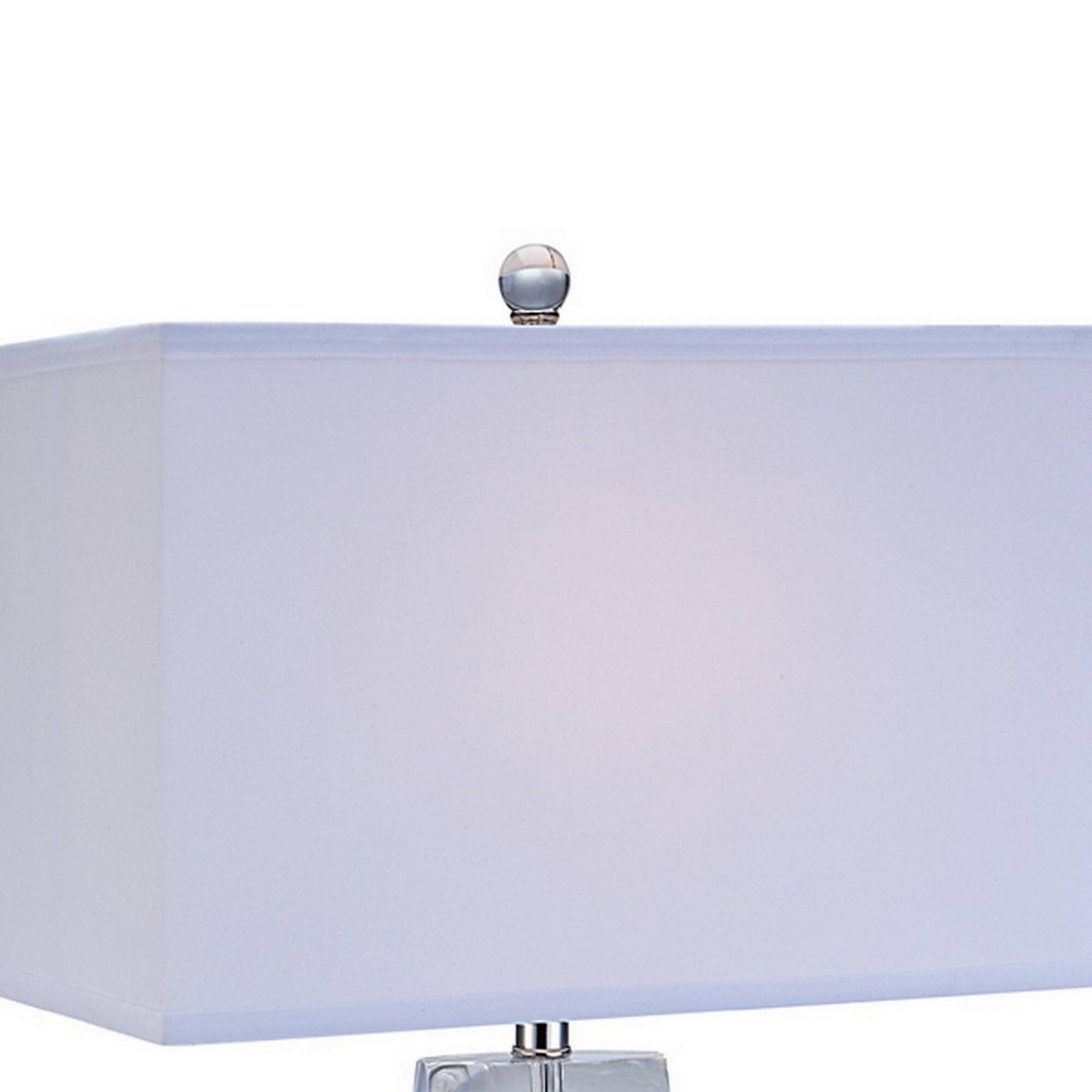 Left. Manhattan Lane - 28 Inch Table Lamp, Crystal Stand, Rectangular Shade, Metal - White, Clear.