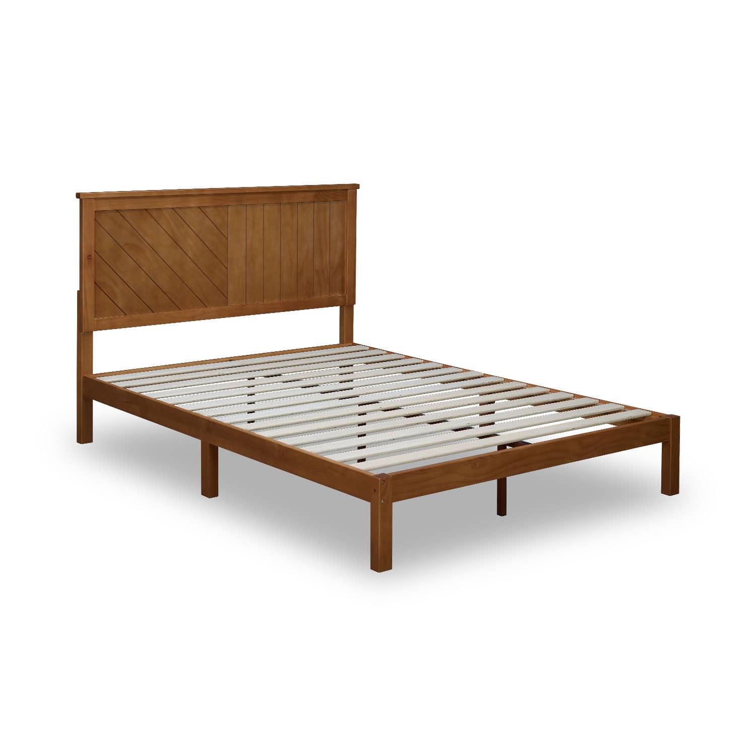 MUSEHOMEINC - 12 Inch Solid Wood Platform Bed Frame with Wooden Slats, Queen - Teak