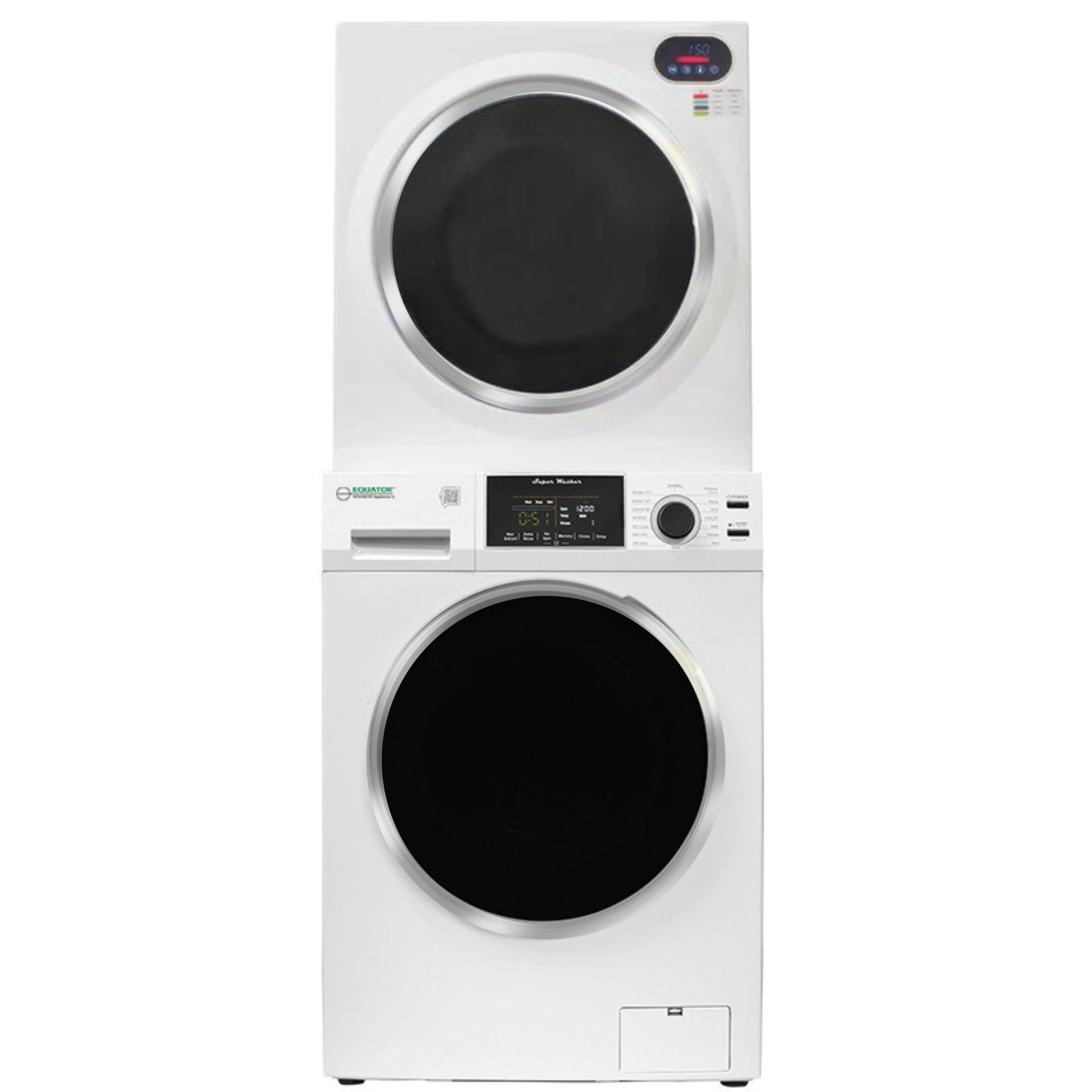 Equator - ECONOMY STACKABLE EW 826 Compact Washer 1.6cf + ED 848 Compact Electric Dryer Vented w/ Sensor 2.6cf 110V - White