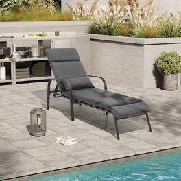 Crestlive Products - Brown Metal Frame Adjustbale Chaise Lounge Chair with Cushion and Pillow - Dark Gray