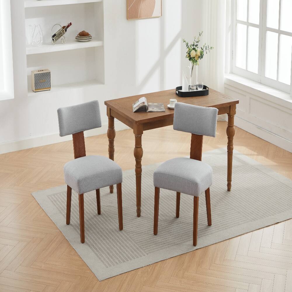 Alt View 4. Loheer - Loheer Gray Linen Dining Chairs Set of 2 Modern Armless Curved Backrest Solid Wood Legs - Gray.