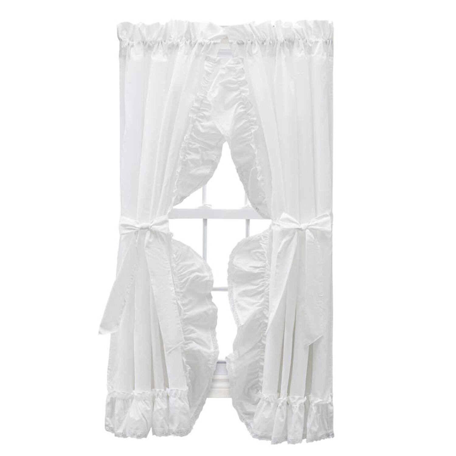 Front. Ellis Curtain - Ellis Curtain Madelyn Ruffled Victorian Priscillas 1.5" Rod Pocket Curtain Panel 100" x 63" White - White.