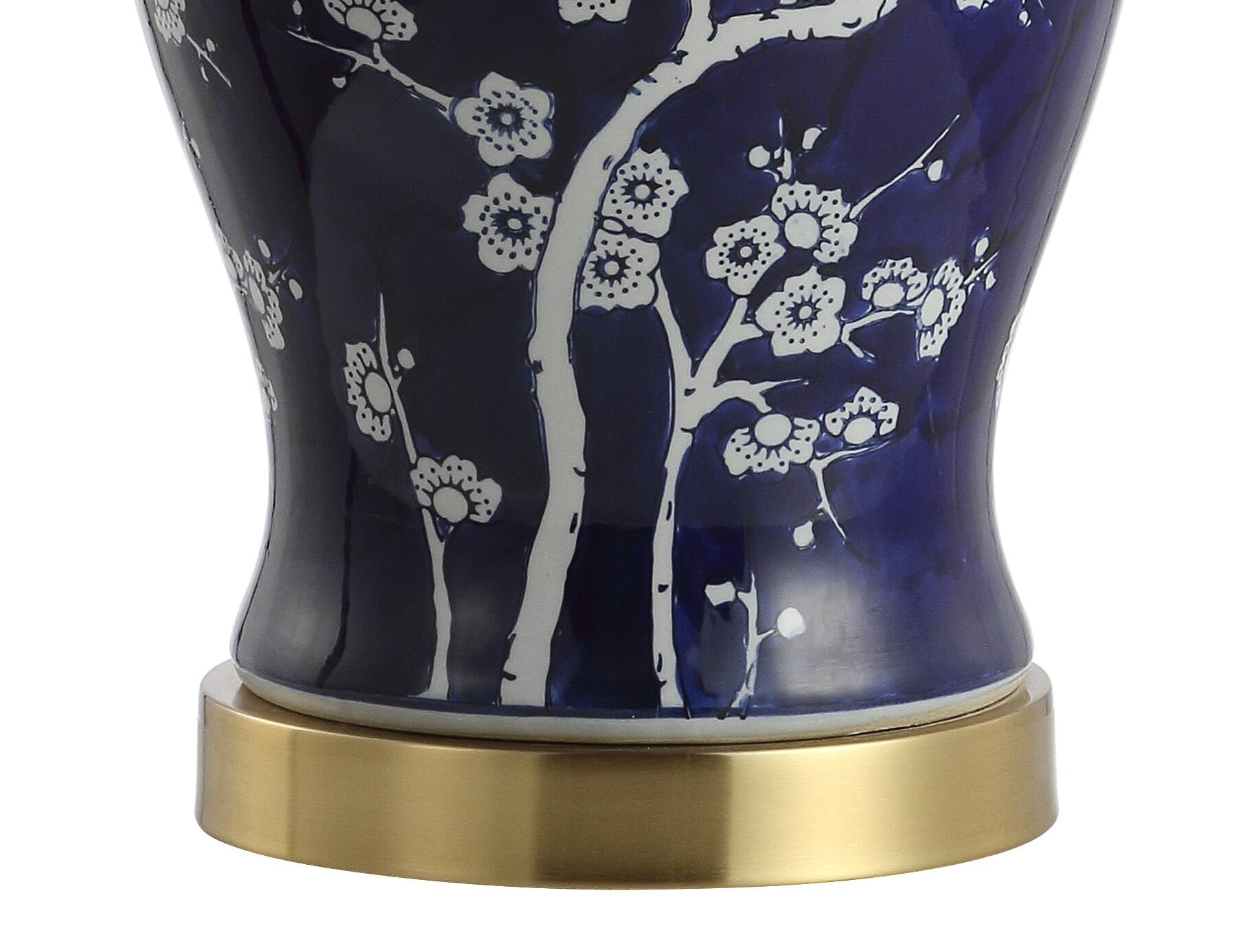 Alt View 4. Jonathan Y - Gracie 29.5" Traditional Cottage Ceramic/Metal Ginger Jar LED Table Lamp, White/Navy - White/Navy.