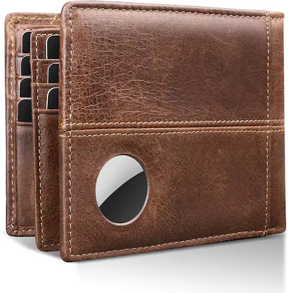 Front. Vulpecula Spade - AirTag Wallet Mens RFID Blocking Genuine Bifold Leather Wallets for air tag Men's Wallet with 1 ID Window 15 Card Slots - Brown-172AT.