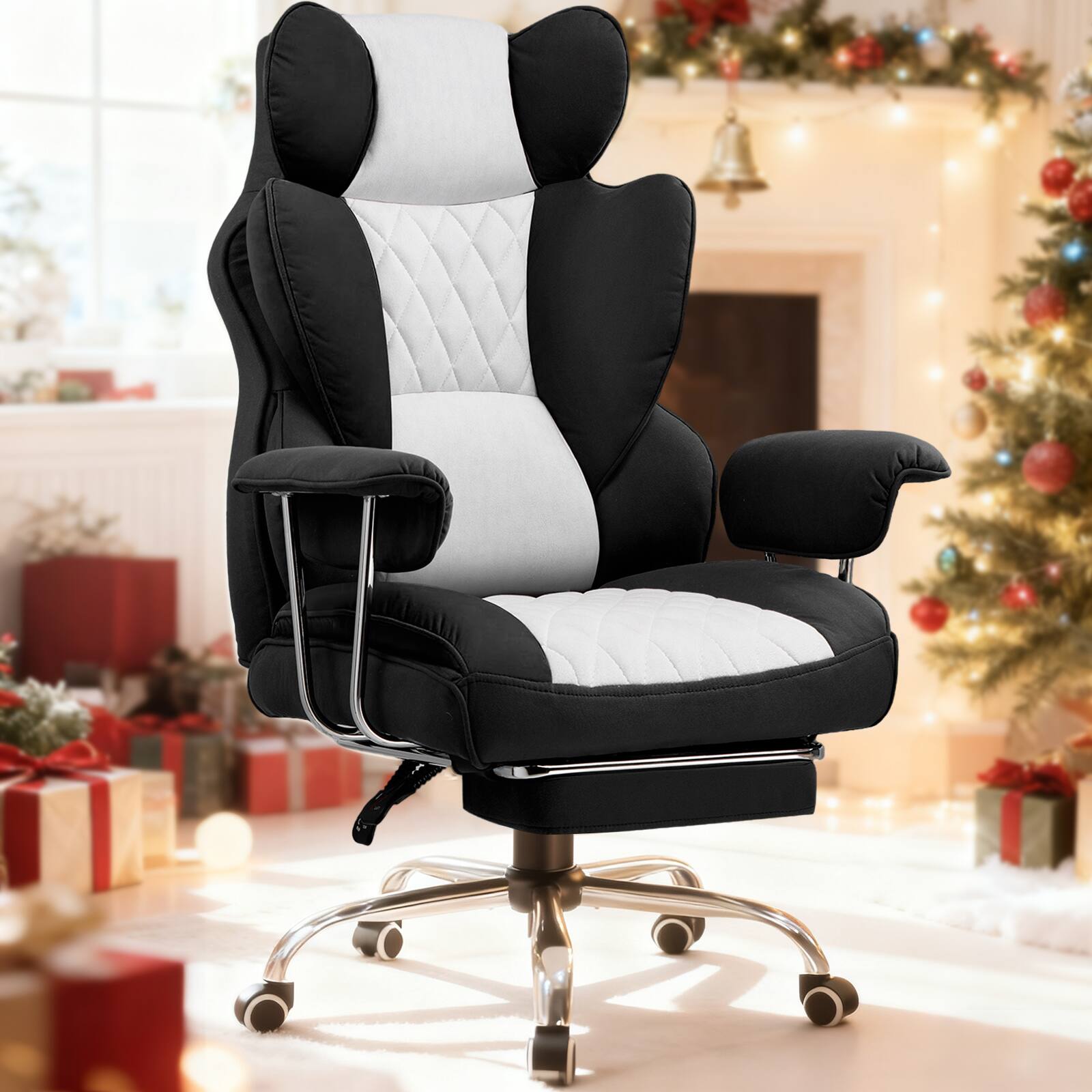 Front. GTPlayer - 400lbs Heavy Duty Gaming Chair Fabric Comfortable Ergonomic Computer Chair with Soft Armrests,Black & Gray - Black & Gray.