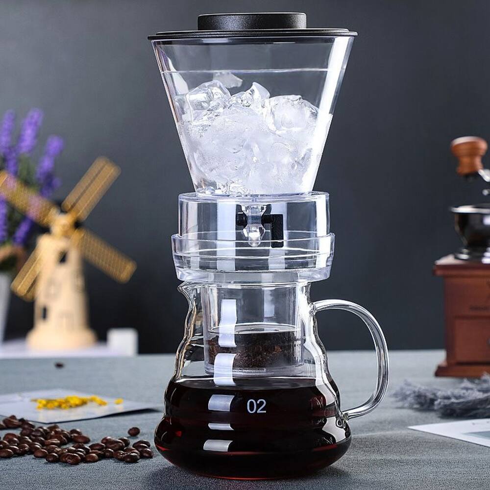 Back. Loheer - Loheer 500ml Cold Brew Coffee Maker Adjustable Ice Drip Glass Cold Dripper - Clear and Black.