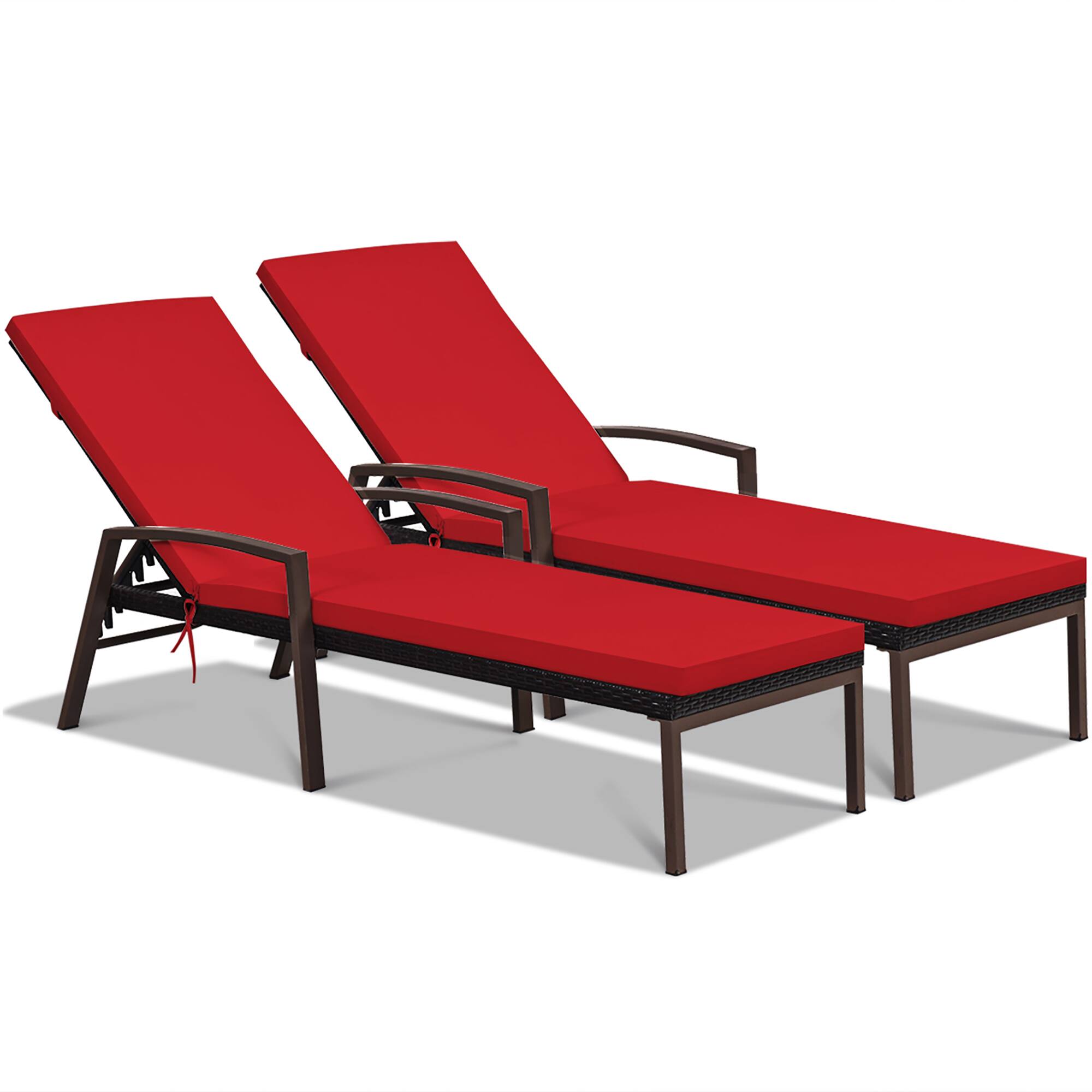Alt View 8. Costway - 2PCS Patio Rattan Lounge Chair Chaise Recliner Back Adjustable Cushioned - Red.