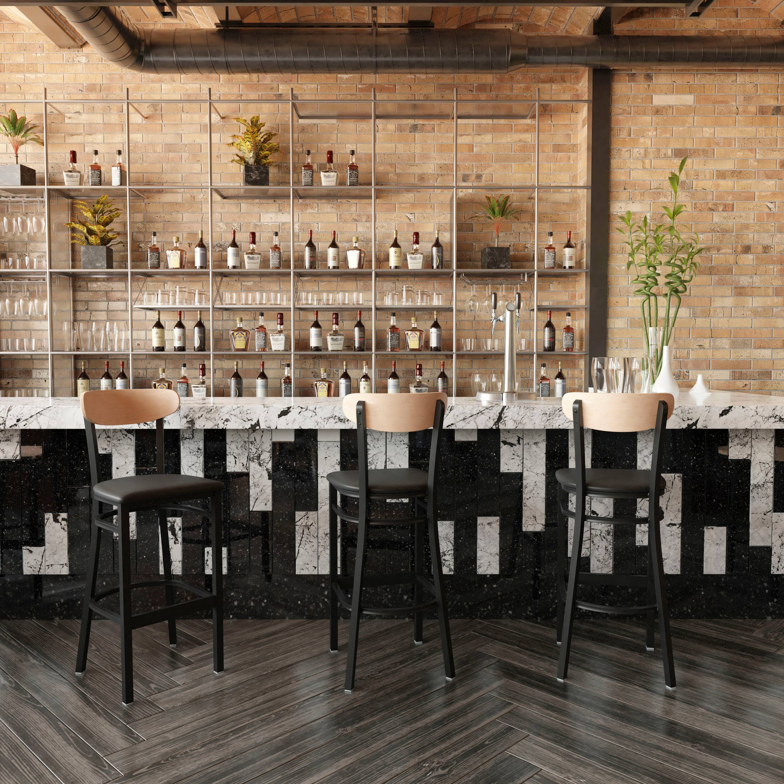 Alt View 1. Flash Furniture - Wright Commercial Barstool with 500 LB. Capacity Black Steel Frame, Natural Birch Finish Wooden Boomerang Back, and Blac - Black.