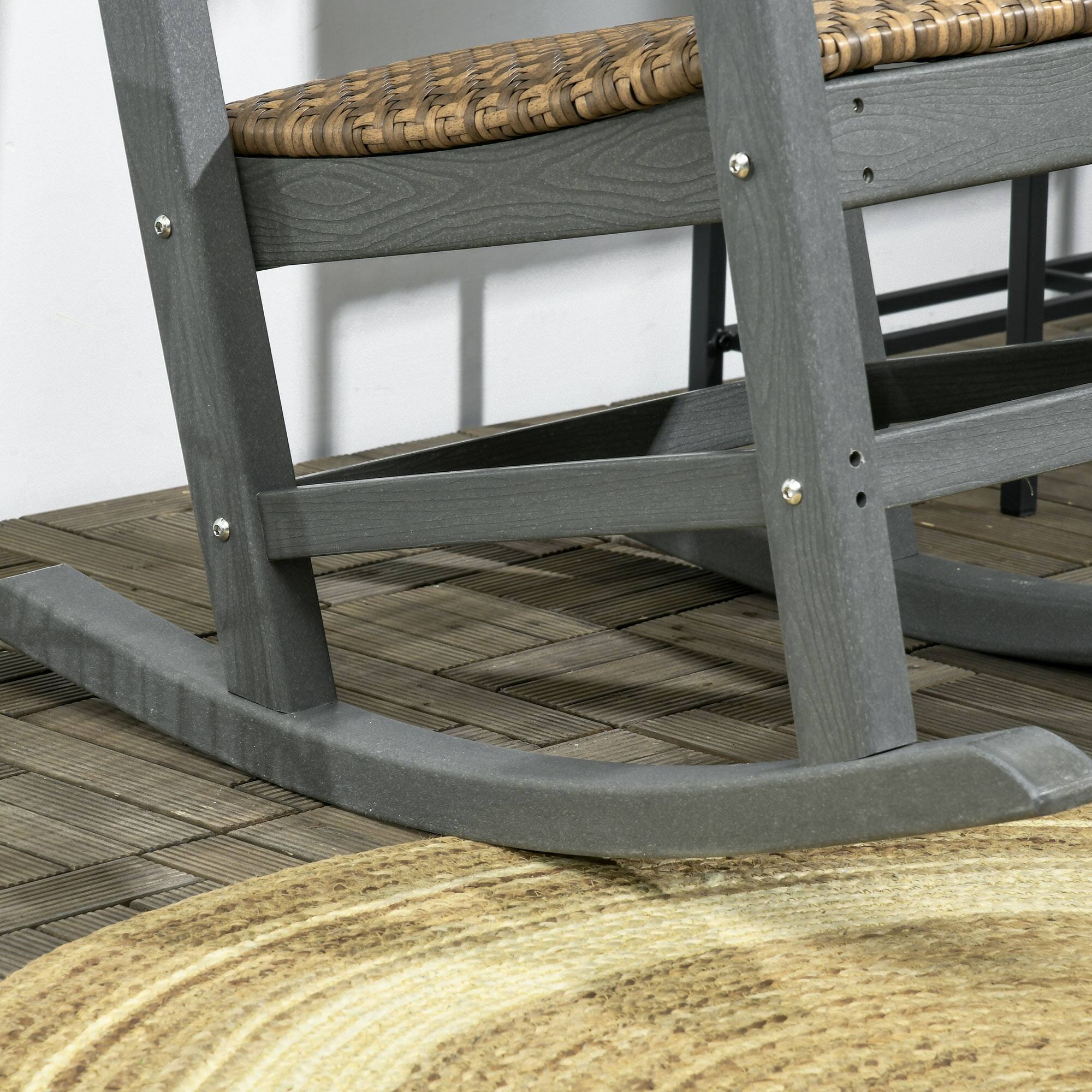 Alt View 5. Outsunny - Outdoor Rocking Chair, Traditional Wicker Porch Rocker w/ Soft Padded Seat, Breathable Backrest - Dark Gray.