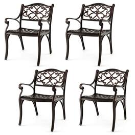 Costway - 4 PCS Cast Aluminum Patio Chairs Set of 4 Outdoor Dining with Armrests & Curved Seats - Bronze