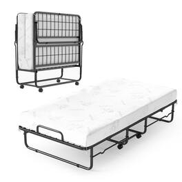 Gymax - Twin Size Folding Bed w/Memory Foam Mattress Metal Frame for Living Room Study - White