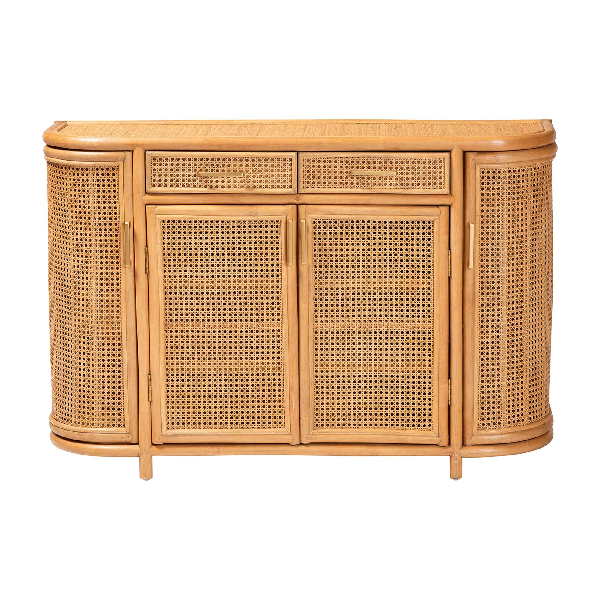 Left. bali & pari - McKenna Natural Rattan Sideboard - Handwoven Wicker Buffet Credenza, Boho Coastal Style - Light Honey/Gold.