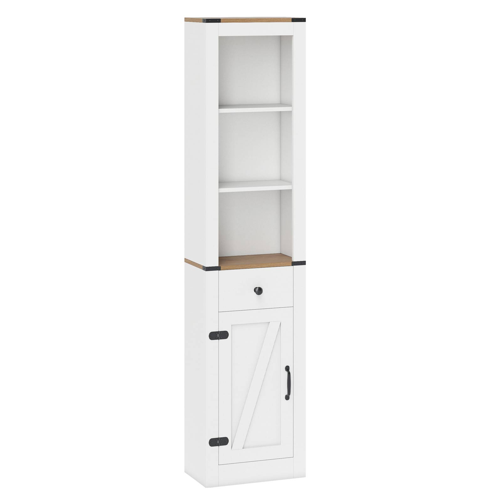Alt View 9. Gymax - Gymax 68'' Tall Bathroom Cabinet w/ Barn Door Drawer & Adjustable Shelf for Laundry - White, Natural.