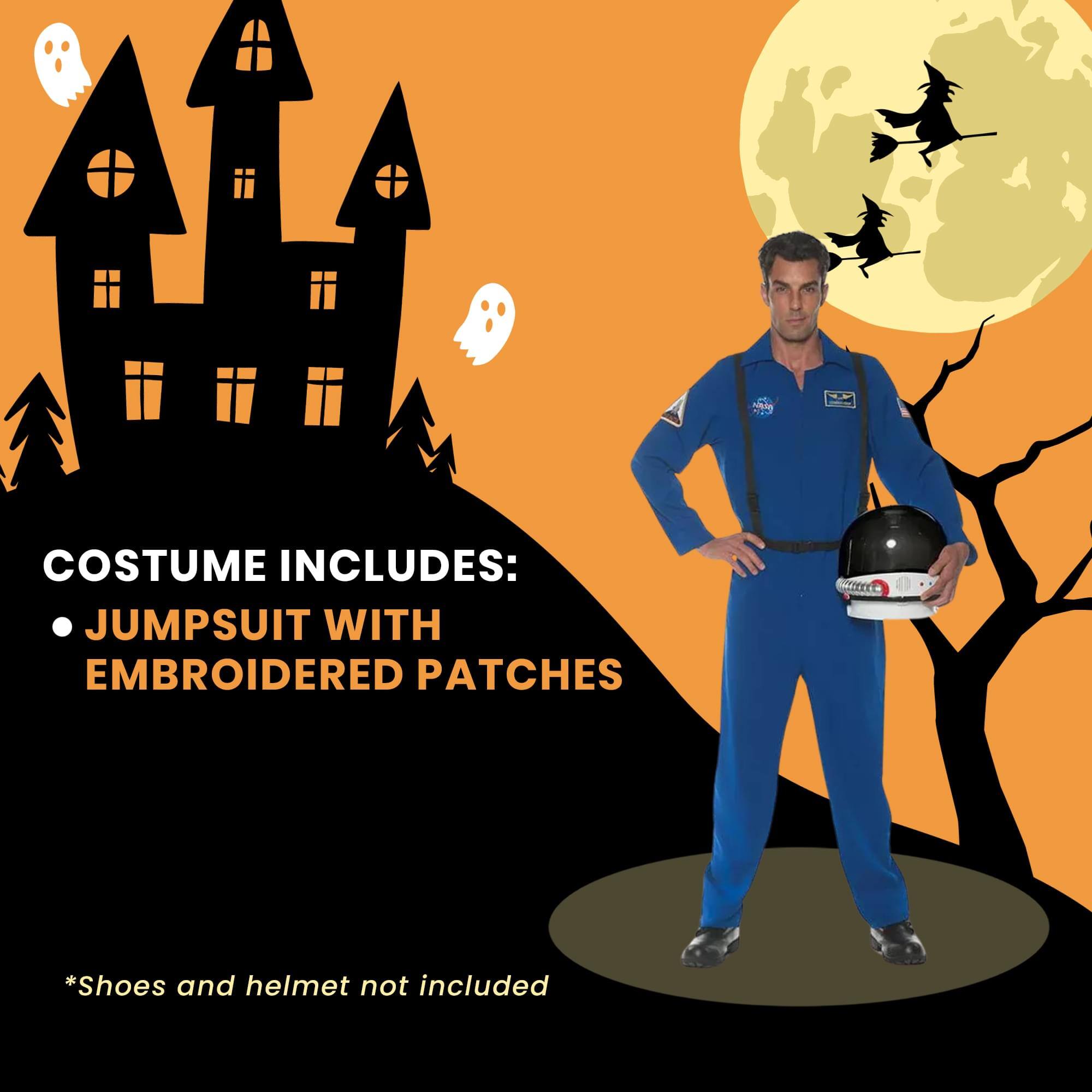 COSTUME INCLUDES:  
- JUMPSUIT WITH EMBROIDERED PATCHES  

*Shoes and helmet not included